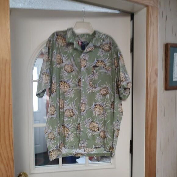 Chaps Ralph Lauren Green Pineapple Short Sleeve Button Down Shirt Men's XXL - Picture 1 of 2